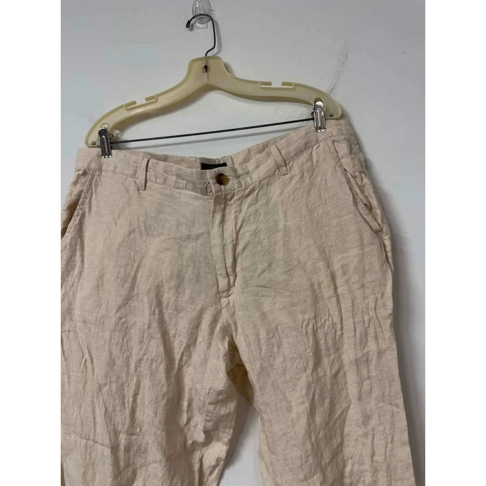 Club Room Luxury Mens 38x32 Linen Pants Beige Flat Front Summer Trousers 38W 32L